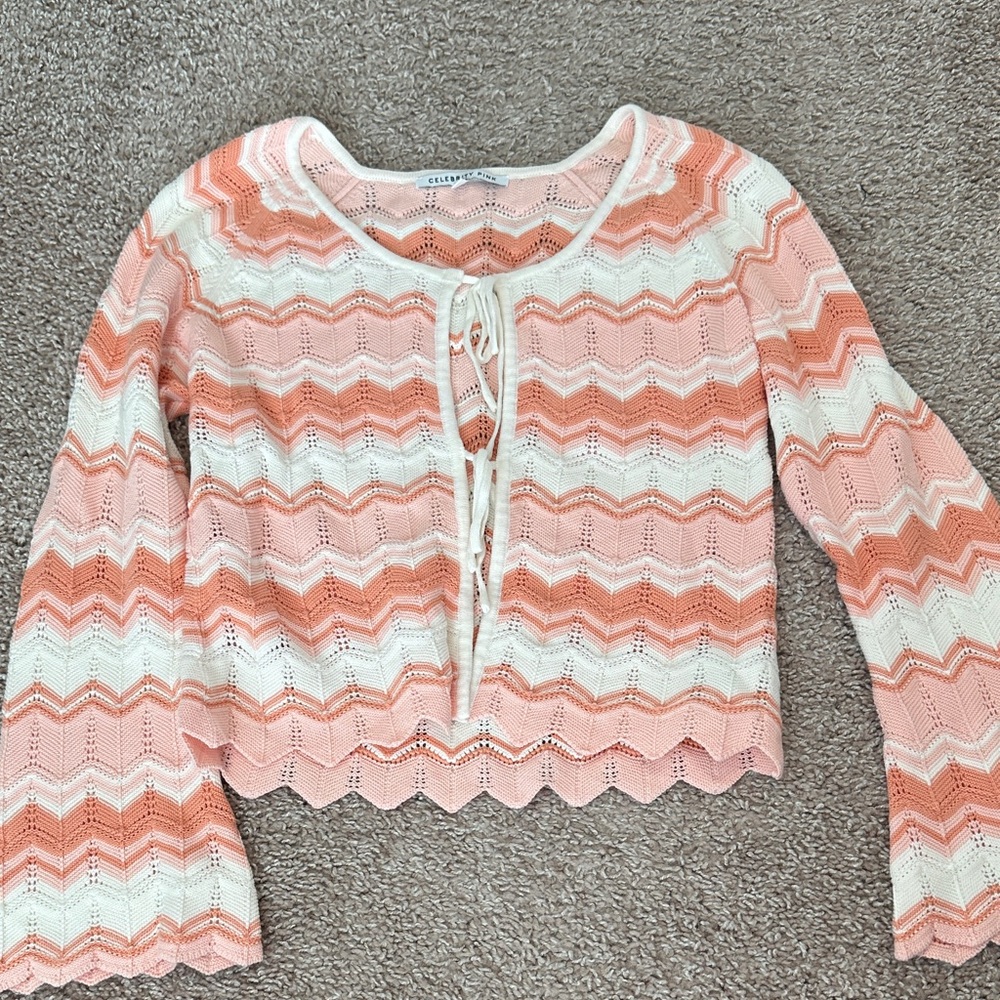 NWT Chevron Knit Blouse - Pink and White
